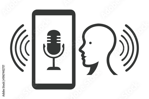 Smart assistant icon with sound wave, voice AI symbol for modern digital technology