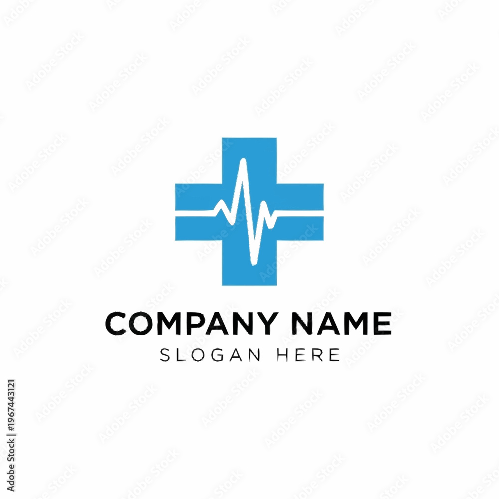 Obraz premium Medical Cross Logo with Heartbeat Line for Healthcare Company Branding.