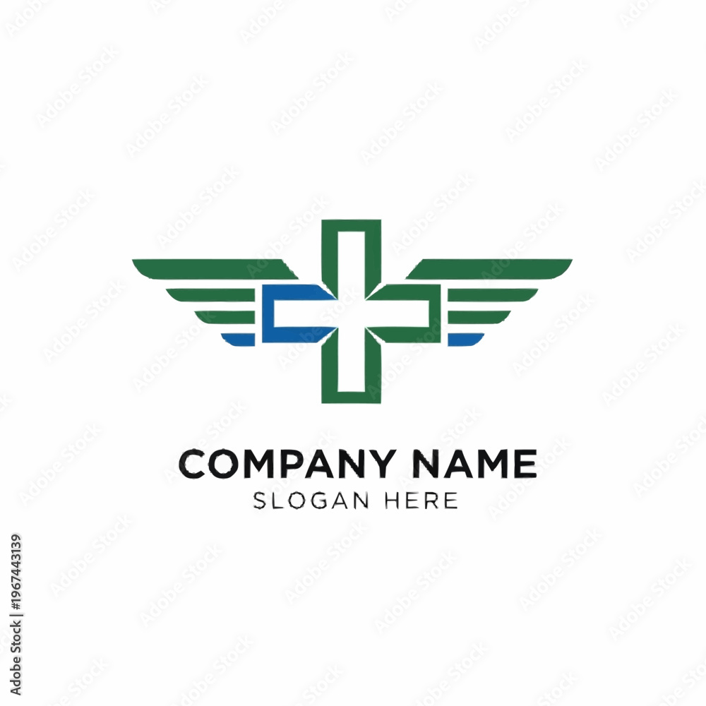 Fototapeta premium Medical Cross with Wings Logo Design for Healthcare and Pharmaceutical Companies.