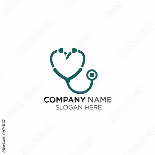 Heart-shaped stethoscope logo design for healthcare and medical services.