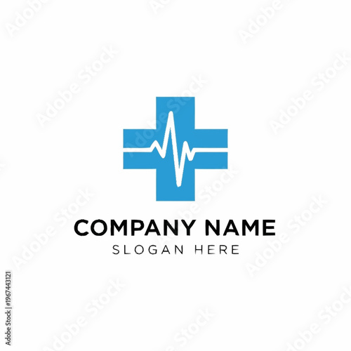 Medical Cross Logo with Heartbeat Line for Healthcare Company Branding.