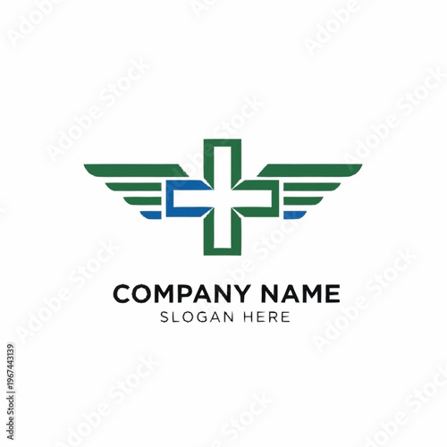Medical Cross with Wings Logo Design for Healthcare and Pharmaceutical Companies.