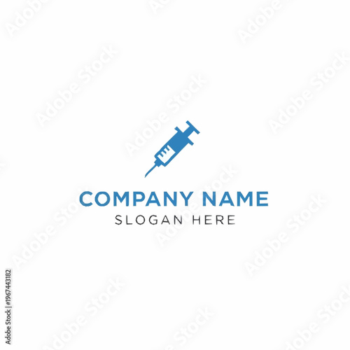 Medical Injection Logo Design Featuring a Syringe Icon in Blue.