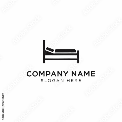 Minimalist Bed Icon for Sleep and Relaxation Company Logo Design.