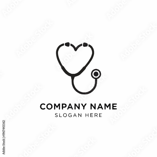 Heart-shaped stethoscope logo design for healthcare company branding.