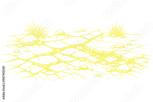 Dry Ground Texture with Grass Line Art