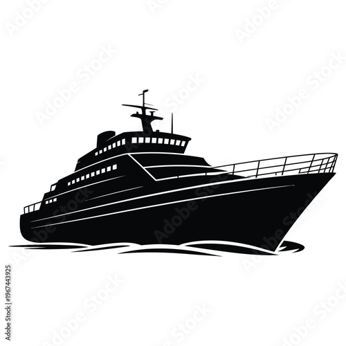 A striking black silhouette of a large cruise ship sailing through calm waters silhouette