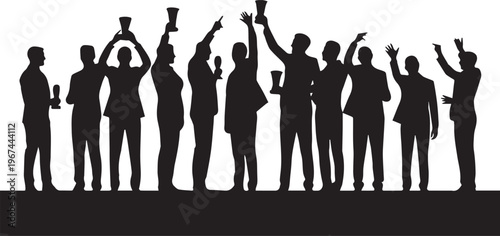 Silhouette of a group of men raising glasses in celebration