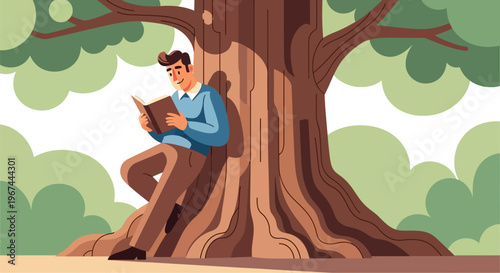 Man Reading Under Tree Shade.