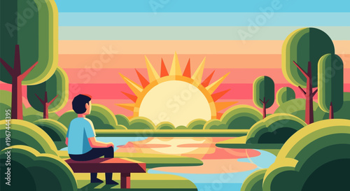 Man Sitting on Bench Alone.