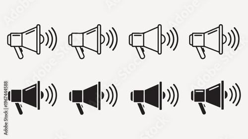 Set of Megaphone Icons in Line Art and Solid Fill Styles