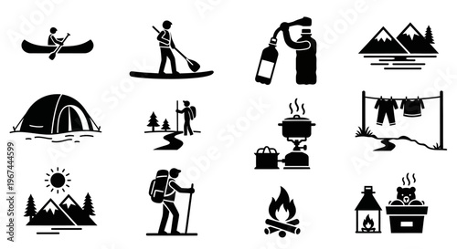 Camping and outdoor adventure icons set.