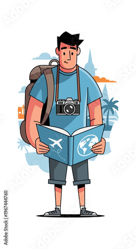 Man with Travel Book Camera.