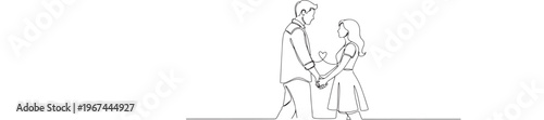 One Line Drawing of Romantic Couple Holding Hands with Heart Shape, Love and Valentine's Day Concept, Continuous Line Art Vector Illustration
