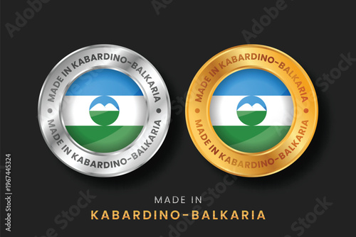 Made in Kabardino-Balkaria Badges - Regional Flag Gold and Silver Metallic Circle Seals for Export and Quality Origin