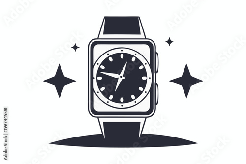 Single black and white smartwatch outline, isolated vector icon for technology concepts
