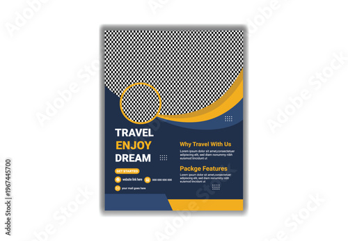 A travel poster with a dark blue background