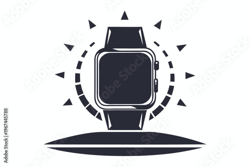 Stylized black and white smartwatch outline, isolated vector icon representing tech