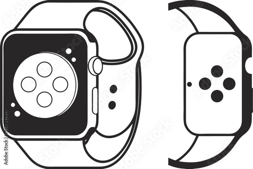 Monochromatic smartwatch outline, a clean black and white vector icon for tech
