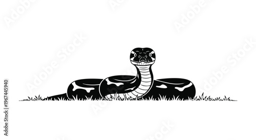 Black and white illustration of a snake in the grass