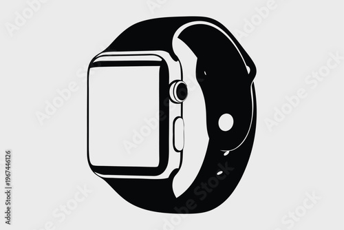 Clean black and white smartwatch silhouette, a simple vector icon for technology