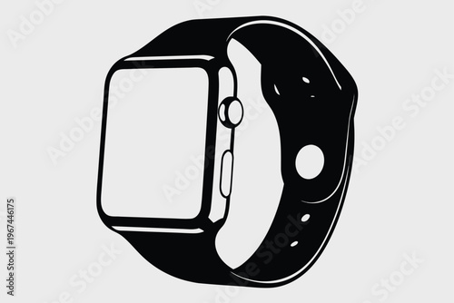 Outline icon of a smartwatch in black and white, basic vector for tech graphics