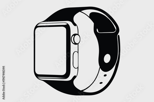 Monochrome smartwatch silhouette, simple black and white vector for tech icons
