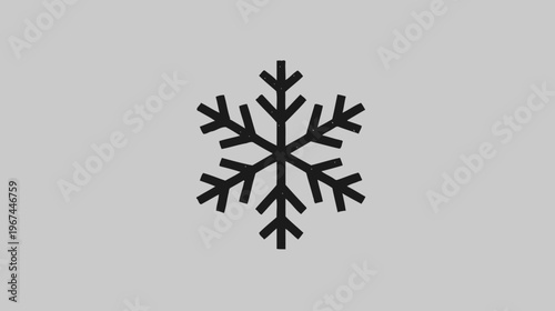 A stark, minimalist depiction of a snowflake icon. The image features a symmetrical, six-pointed star shape