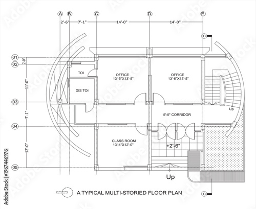 Typical multistoried residential architectural floor plan with furniture layout, clean CAD-style vector illustration isolated on white background, EPS 10.