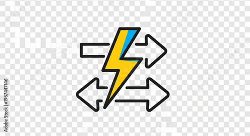 A vector graphic illustration of a lightning bolt with opposing arrows