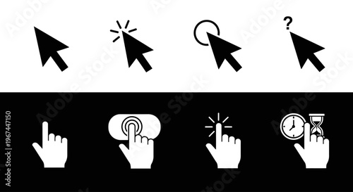 Vector graphic illustration of computer mouse and hand cursor icons