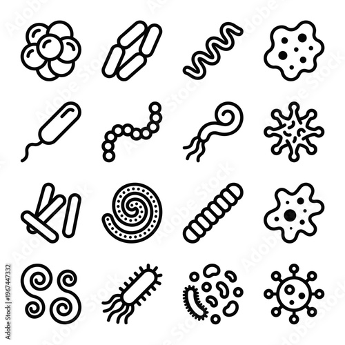 Vector graphic illustration of various bacteria and microorganisms design elements
