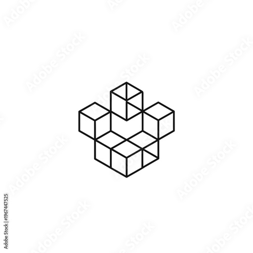 Geometric cube structure composed of interconnected threedimensional shapes minimalist design.