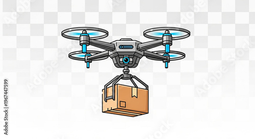 A drone delivering a cardboard box in a minimalist vector illustration style