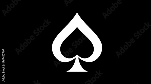 A black image featuring a white suit card symbol. It is the spade symbol, a simple geometric design