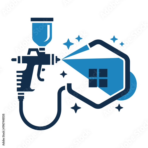 Spray painting a modern house with a spray gun