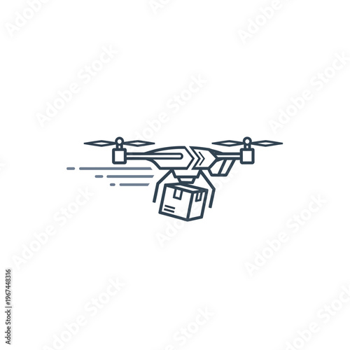 Drone delivering package quickly through the air modern delivery concept.