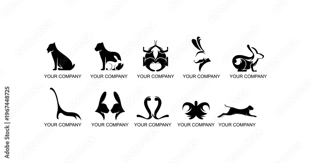 Fototapeta premium Black animal silhouette with white rabbit inside, logo concept