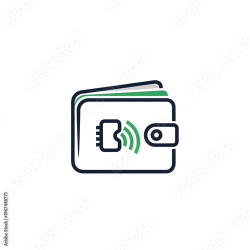 Digital wallet illustration with contactless payment technology and secure transactions.