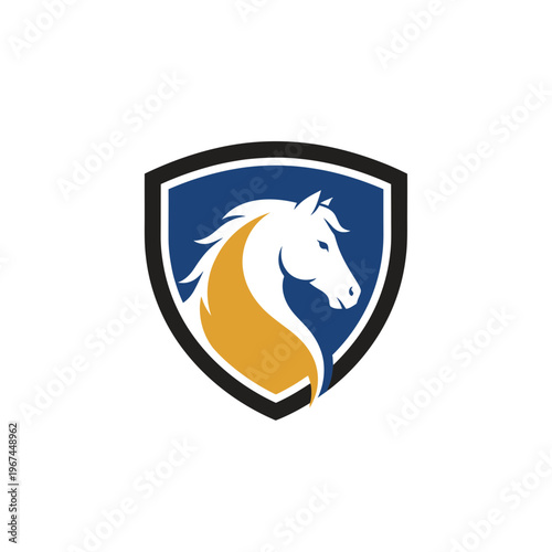 Elegant horse emblem in a shield representing strength and nobility perfect for branding.