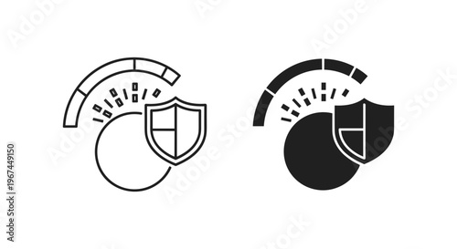 Sun protection factor icon set, UV ray shield with solar radiation gauge, skin care defense vector symbols in line and solid styles