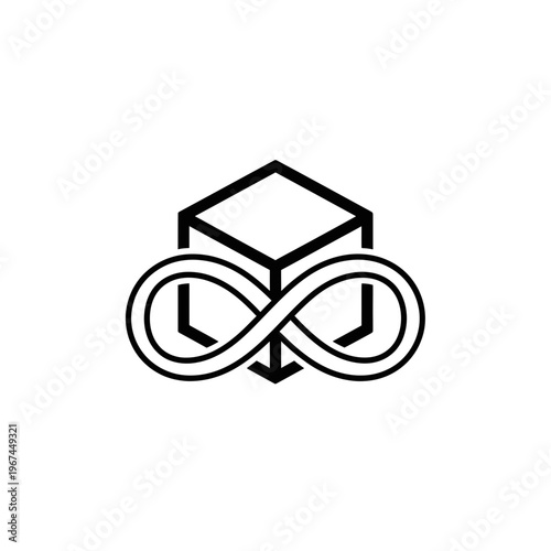Infinity symbol intertwined with a geometric cube representing endless possibilities.