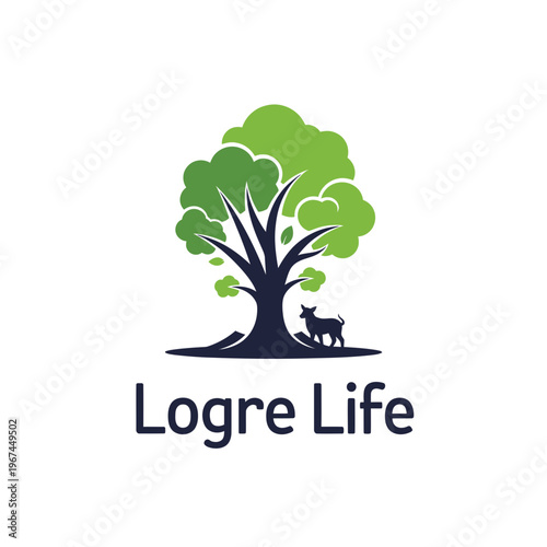 Logo of a tree with a dog representing Logre Life a naturefocused brand.