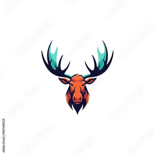 Majestic moose head illustration with vibrant colors and intricate details perfect for design.
