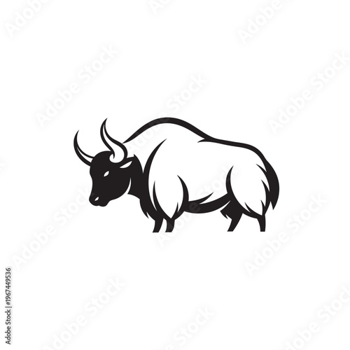 Majestic yak silhouette standing proudly against a plain background a symbol of strength.