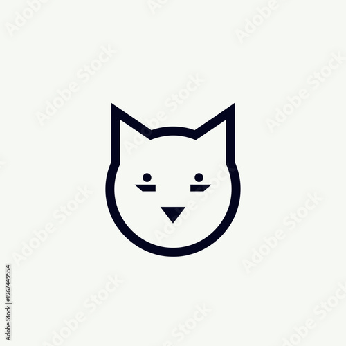Minimalist cat face icon with sharp ears and simple design for logo.