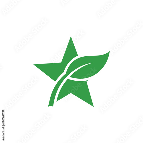 Green star with leaf representing nature and environmental protection concepts.