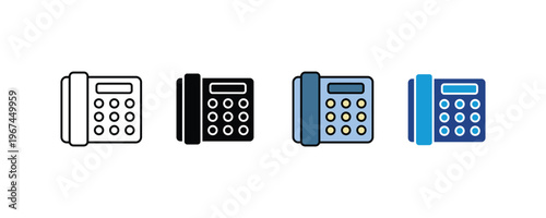 Retro landline telephone and office desk phone icon set. Classic telecommunication and customer support symbols in multiple graphic styles. Vector Illustration.