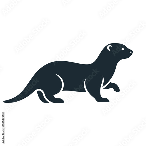 Silhouette of a sleek otter walking gracefully across a white surface side view.