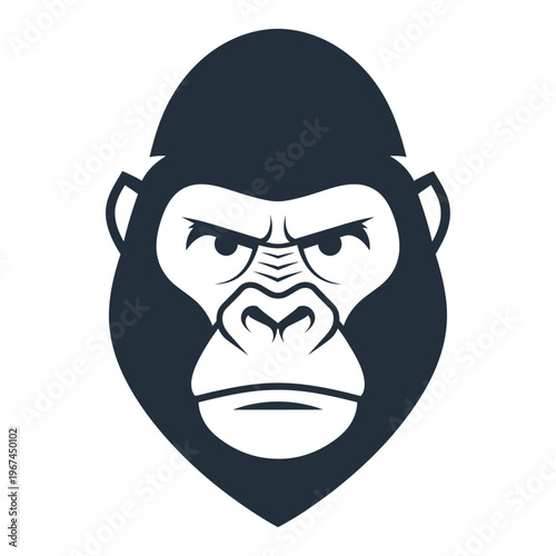 Intense gorilla face with a stern expression black and white illustration.